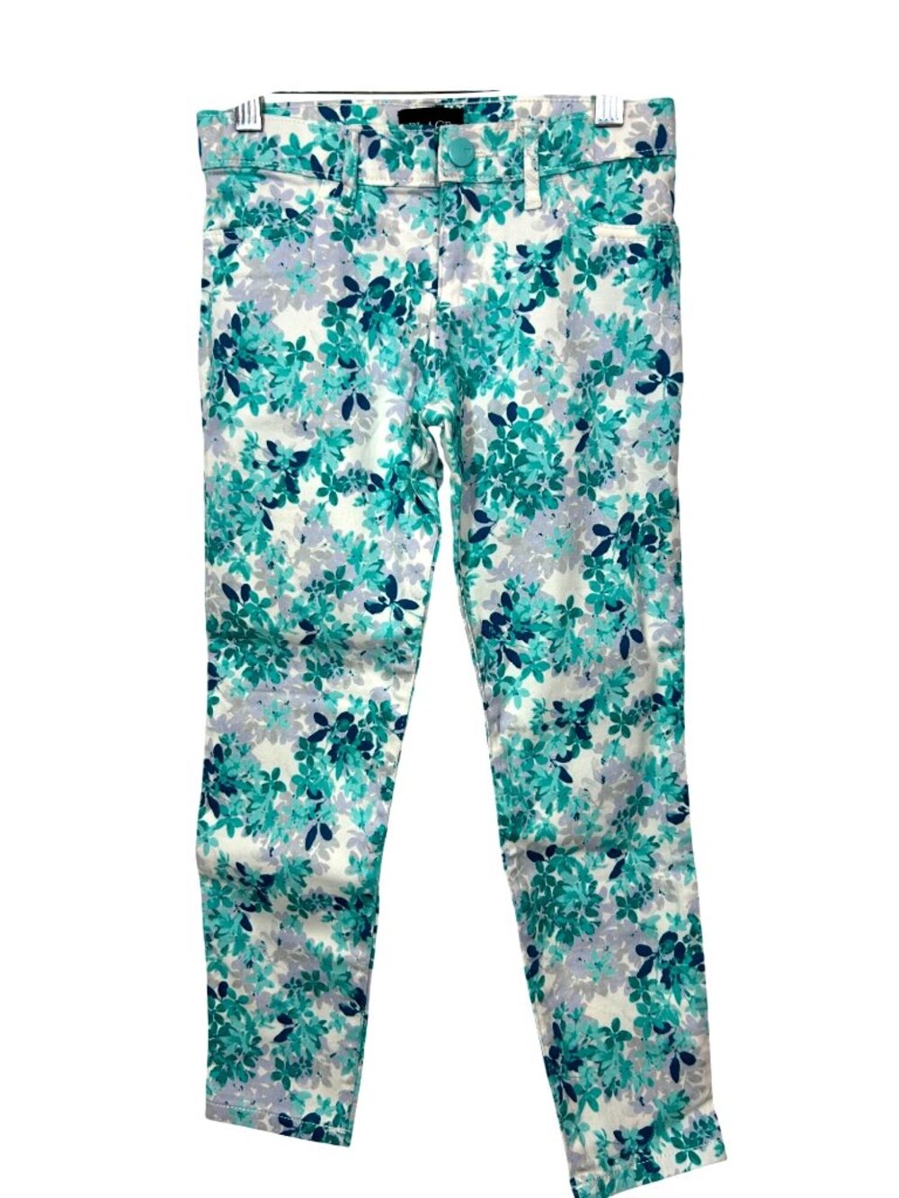 Children’s Place Girls Floral Pants 6X/7 Teal Blue Grey White Skinny Jeggings